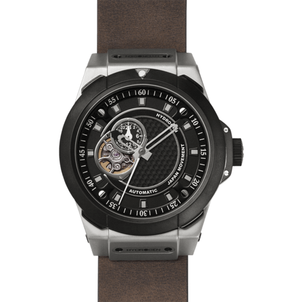 HYDROGEN Vento Silver Black Leather Men's Watch - Model HVD-101