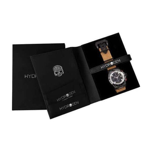 Load image into Gallery viewer, Hydrogen Otto Chrono Black Duo Nato Men&#39;s Watch - Model HOCBD-001, Black Carbon Fiber Dial, Black Plated Stainless Steel, Artisanal Brown Leather NATO Strap
