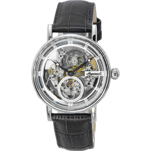 Load image into Gallery viewer, The Ingersoll The Herald I00402B Men&#39;s Silver Skeleton Dial Automatic Watch with Grey Leather Strap - Exquisite Timepiece with Striking Silver Skeleton Dial and Elegant Grey Leather Band
