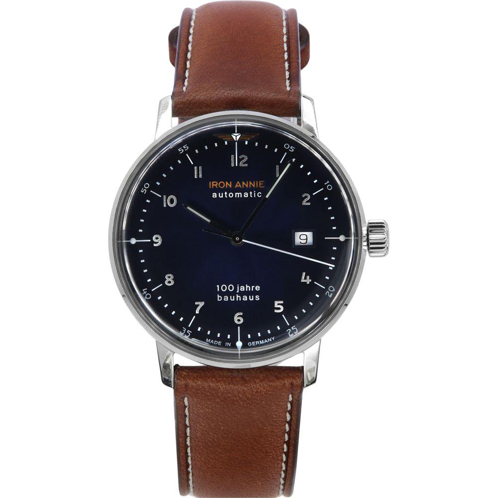 Iron Annie Bauhaus Brown Leather Strap for Men's Watches - Blue Dial Automatic 50563