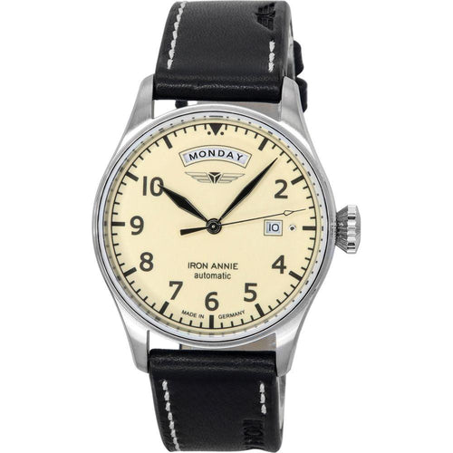 Load image into Gallery viewer, Iron Annie Cockpit Flight Control Men&#39;s Automatic Watch - Stainless Steel Case, Leather Strap, Beige Dial (Model 51645)
