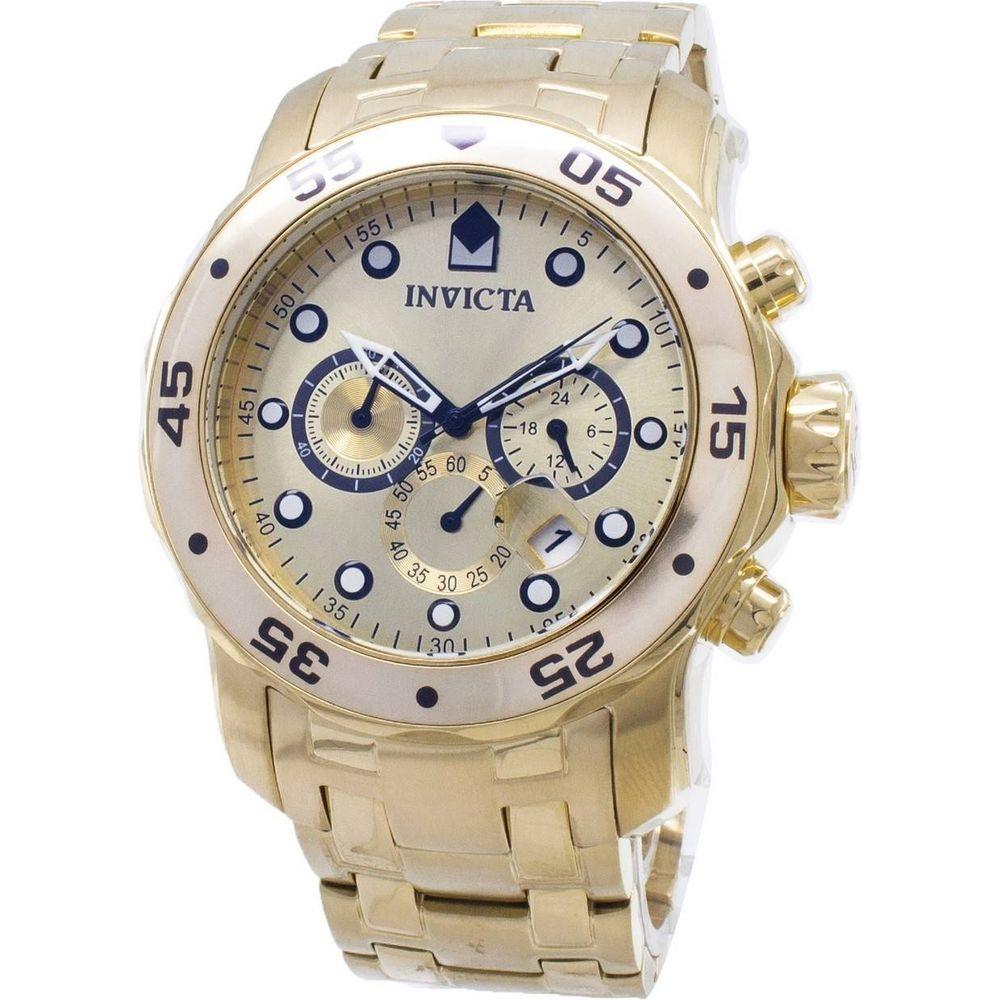 Invicta Pro-Diver Chronograph Gold Dial 0074 Men's Gold Tone Stainless Steel Watch