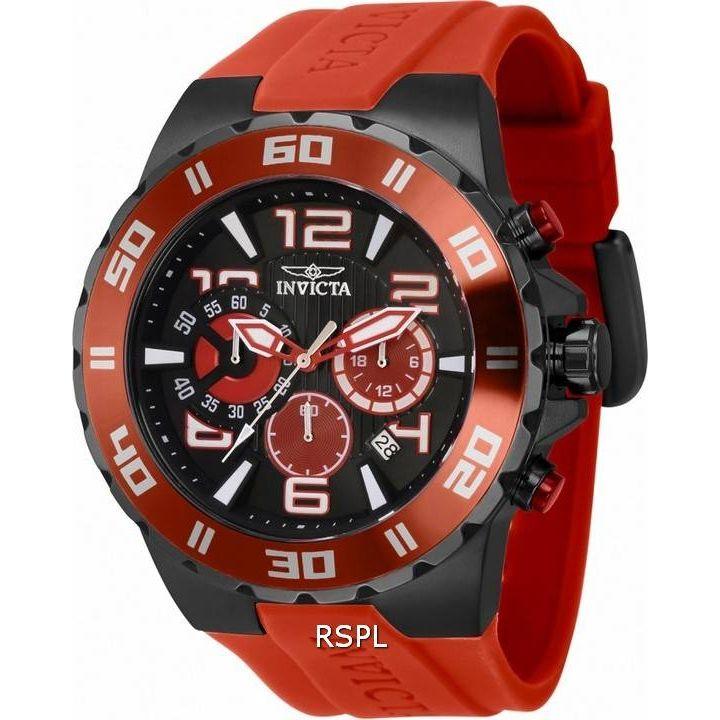 Invicta Pro Diver Chronograph 37757 Men's Watch - Stainless Steel Case, Black and Red Dial, Silicone Strap