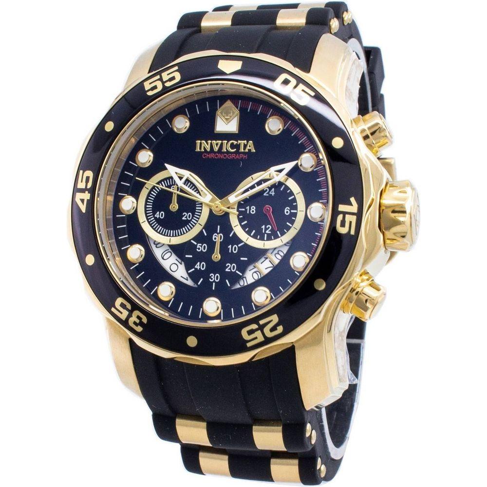 Invicta Pro Diver Chronograph Quartz 100M 6981 Men's Watch in Black with Gold Accents
