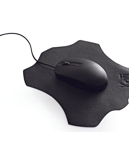 K0001AB | Tappetino per Mouse Made in Italy in Vera Pelle pieno fiore, grana dollaro - Colore Nero - Dimensioni: cm 20 x 23 - Confezione: Sacchetto tubolare Tnt-0