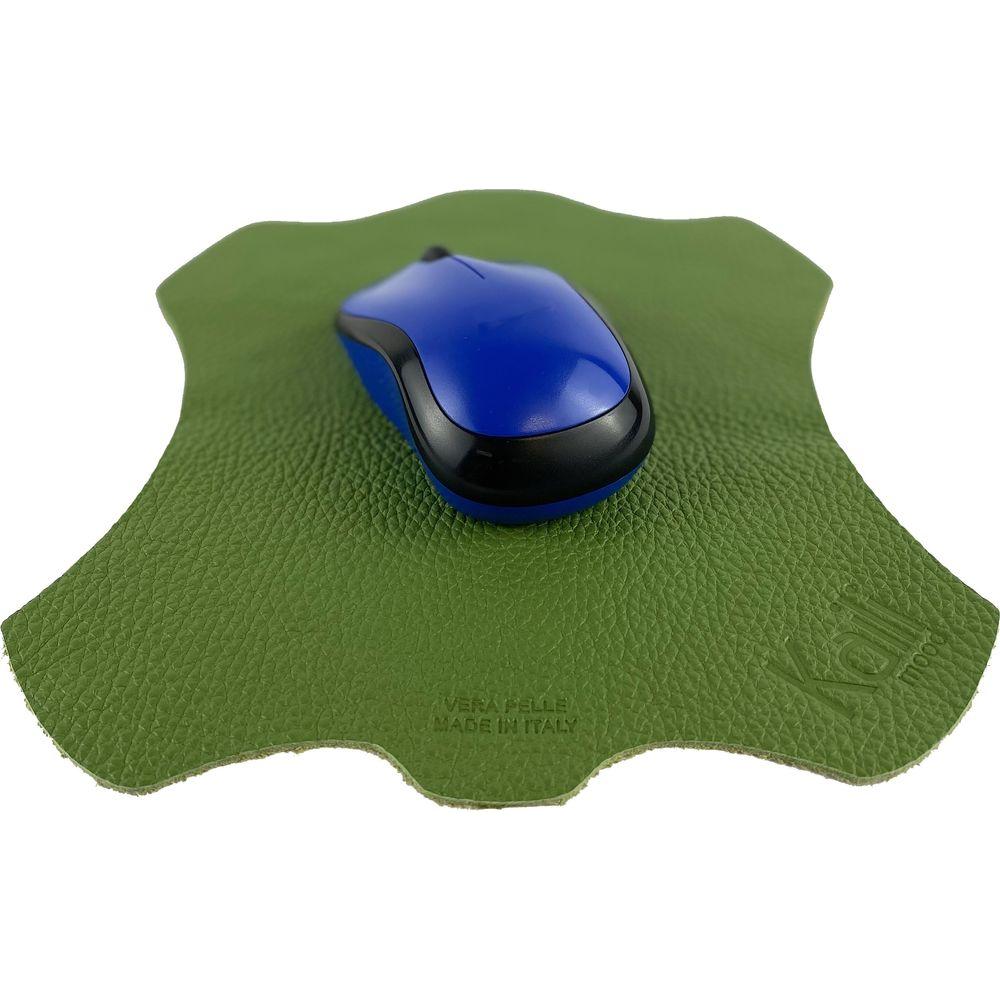 K0001EB | Tappetino per Mouse Made in Italy in Vera Pelle pieno fiore, grana dollaro - Colore Verde - Dimensioni: cm 20 x 23 - Confezione: Sacchetto tubolare Tnt-1