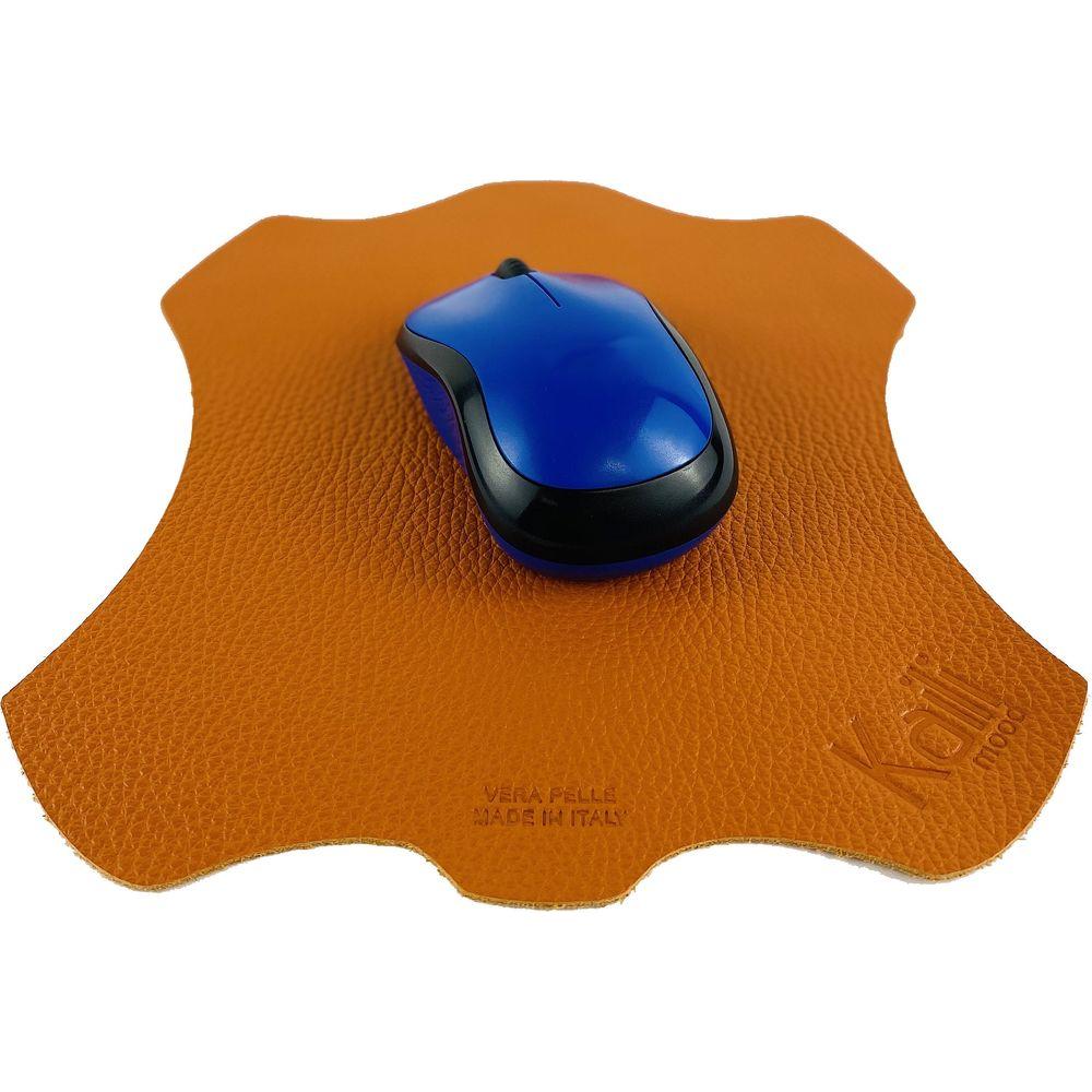 K0001LB | Tappetino per Mouse Made in Italy in Vera Pelle pieno fiore, grana dollaro - Colore Arancione - Dimensioni: cm 20 x 23 - Confezione: Sacchetto tubolare Tnt-1