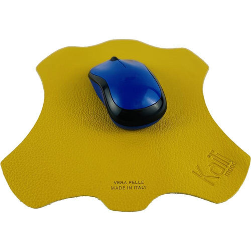 Load image into Gallery viewer, K0001RB | Tappetino per Mouse Made in Italy in Vera Pelle pieno fiore, grana dollaro - Colore Giallo - Dimensioni: cm 20 x 23 - Confezione: Sacchetto tubolare Tnt-1
