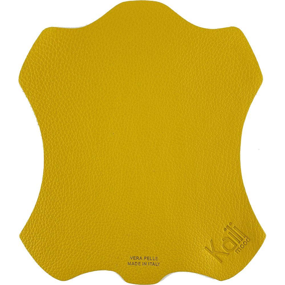 K0001RB | Tappetino per Mouse Made in Italy in Vera Pelle pieno fiore, grana dollaro - Colore Giallo - Dimensioni: cm 20 x 23 - Confezione: Sacchetto tubolare Tnt-0