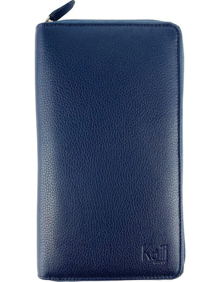 K0005DB | Portadocumenti da Viaggio in Vera Pelle pieno fiore, grana dollaro - Colore Blu - Dimensioni: cm 12,5 x 22 x 2 - Confezione: Sacchetto Tnt-1