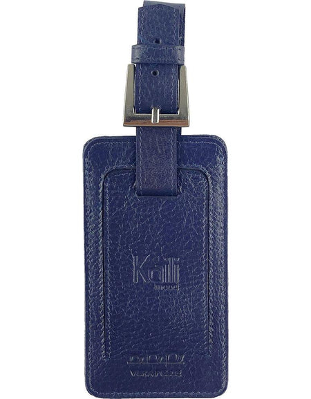 K0006DB | Targhetta per bagaglio in Vera Pelle pieno fiore con leggera grana. Colore Blu. Cinturino regolabile. Dimensioni: cm 12 x 6,5 x 1 - Confezione: Gift Box rigido fondo/coperchio-0