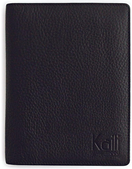 K0008AB | Porta Conto in Vera Pelle pieno fiore, grana dollaro. Mini slot interne e asola porta penna. Colore Nero. Dimensioni: cm 12 x 16 x 1.  Confezione: Sacchetto Tnt-1
