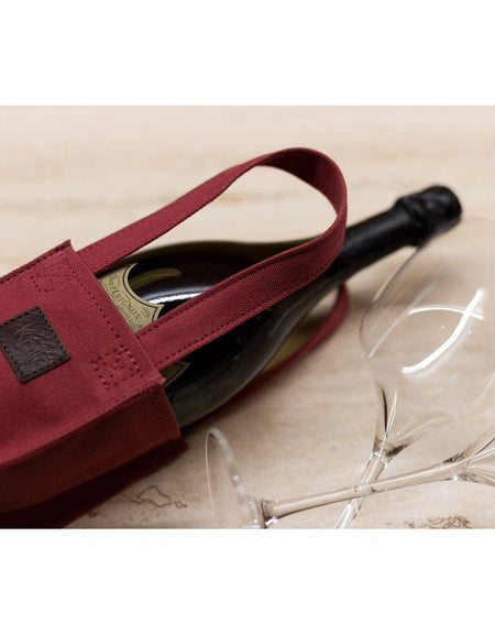 K0016XB | Borsa Porta Bottiglia Luxury in Canvas/ Vera Pelle pieno fiore, volanata. Colore Bordeaux/Testa Moro. Capacità: 1 bottiglia. Dimensioni: cm 10 x 37 x 10. Confezione: Polybag-0