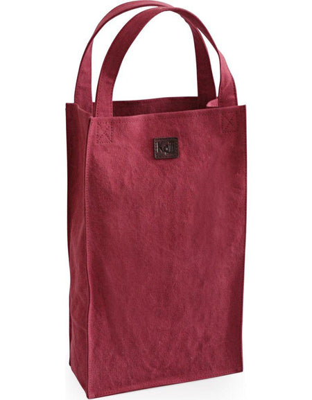 K0017XB | Borsa Porta Doppia Bottiglia Luxury in Canvas/ Vera Pelle pieno fiore, volanata. Colore Bordeaux/Testa Moro. Capacità: 2 bottiglie. Dimensioni: cm 22 x 37 x 10. Confezione: Polybag-0