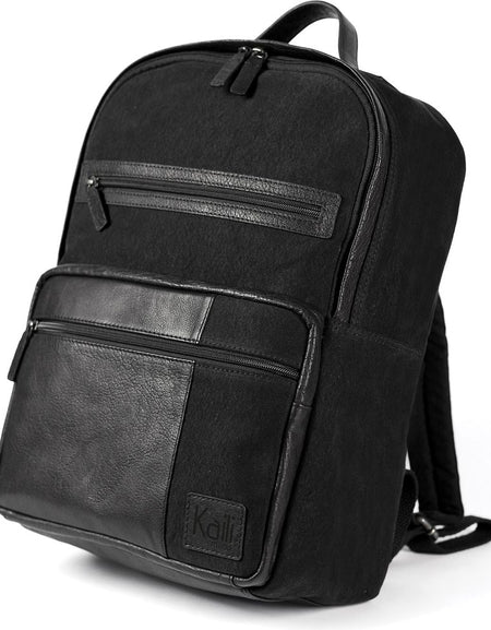 K0023AB | Zaino Porta Notebook in Canvas/Vera Pelle, pieno fiore, volanata - Colore Nero. Accessori Nickel Anticato, Chiusura con lampo. Dimensioni: cm 29 x 40 x15. Confezione: Sacchetto Tnt-0