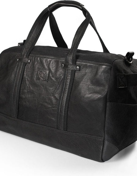 K0024AB | Borsone da Viaggio in Canvas/Vera Pelle, pieno fiore, volanata - Colore Nero. Accessori Nickel Anticato, Chiusura con lampo. Dimensioni: cm 48 x 31 x 22 - Confezione: Sacchetto Tnt-0