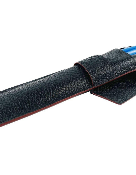 K0028AB | Custodia per Penne in Vera Pelle pieno fiore, grana dollaro - Colore Nero con bordi Rossi - Dimensioni: cm 4,5 x 16,5 x 1 - Confezione: Sacchetto Tnt-1