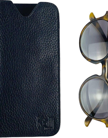 K0030AB | Custodia per Occhiali in Vera Pelle pieno fiore, grana dollaro - Colore Nero - Dimensioni: cm 8,5 x 16,5 x 0,5 - Confezione: Sacchetto Tnt-0