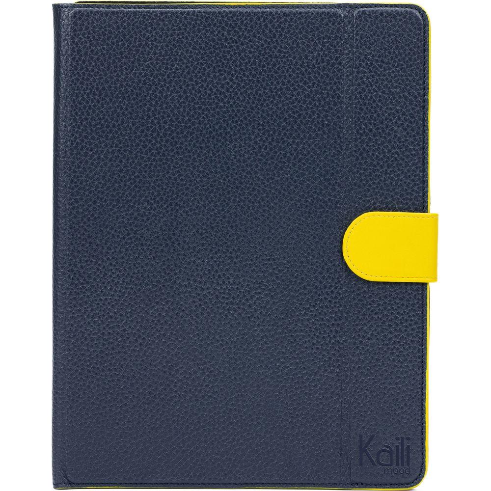 K0033DB | Custodia per Tablet Vera Pelle, pieno fiore, grana dollaro. Col.Blu con bordi Gialli. Chiusura con linguetta in contrasto. Dimensioni: cm 19,5 x 25,2 x 1. Confezione: Sacchetto Tnt-1