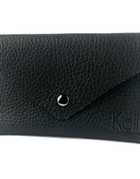 K0040AB | Bustina con pattina Made in Italy in Vera Pelle pieno fiore, grana dollaro - Colore Nero - Dimensioni: cm 13 x 8 x 0,5 - Confezione: Gift Box rigido fondo/coperchio-1