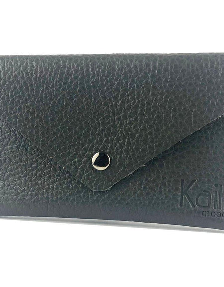 K0040FB | Bustina con pattina Made in Italy in Vera Pelle pieno fiore, grana dollaro - Colore Grigio - Dimensioni: cm 13 x 8 x 0,5 - Confezione: Gift Box rigido fondo/coperchio-1