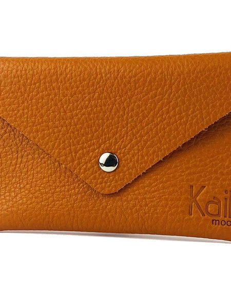 K0040LB | Bustina con pattina Made in Italy in Vera Pelle pieno fiore, grana dollaro - Colore Arancione - Dimensioni: cm 13 x 8 x 0,5 - Confezione: Gift Box rigido fondo/coperchio-1