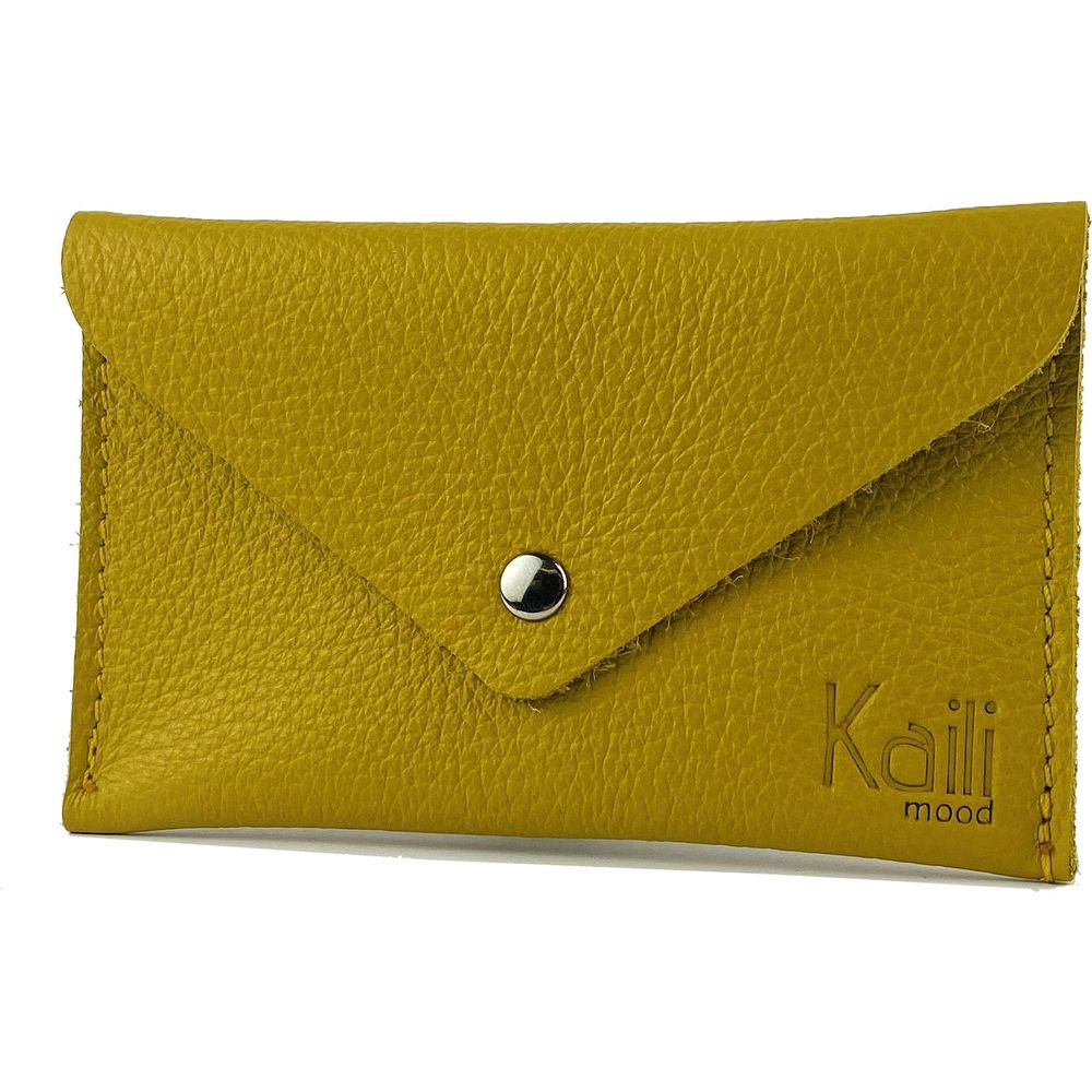 K0040RB | Bustina con pattina Made in Italy in Vera Pelle pieno fiore, grana dollaro - Colore Giallo - Dimensioni: cm 13 x 8 x 0,5 - Confezione: Gift Box rigido fondo/coperchio-1