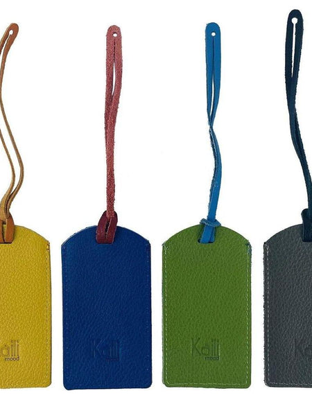 K0041LRB | Targhetta bagaglio Bicolore Made in Italy in Vera Pelle pieno fiore, grana dollaro - Colore Arancione/Giallo - Dimensioni: cm 6,5 x 12 - Confezione: Gift Box rigido fondo/coperchio-1