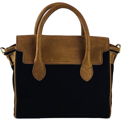 Load image into Gallery viewer, K0042ACB | Borsa a Mano Mini in Canvas/Vera Pelle Made in Italy. Tracolla removibile. Attacchi con moschettoni in metallo Ottone Anticato - Colore Nero - Dimensioni: cm 24 x 20 x 12-4
