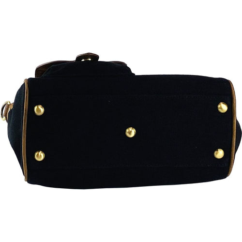 Load image into Gallery viewer, K0042ACB | Borsa a Mano Mini in Canvas/Vera Pelle Made in Italy. Tracolla removibile. Attacchi con moschettoni in metallo Ottone Anticato - Colore Nero - Dimensioni: cm 24 x 20 x 12-5
