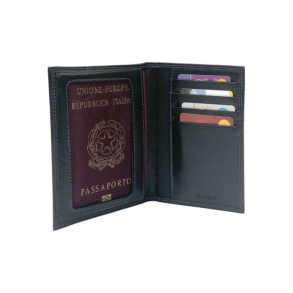 K10222AB | Porta Documenti + Passaporto in Vera Pelle pieno fiore, con leggera grana. Colore Nero. Dimensioni da chiuso: cm 10 x 14 x 1 - Confezione: Gift Box rigido fondo/coperchio-4