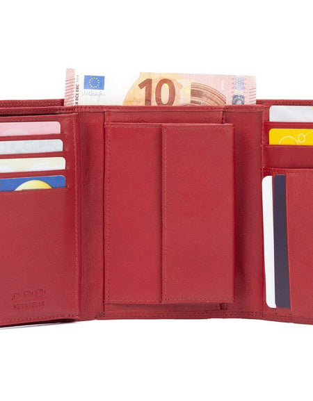 K10233VB | Portafogli Donna in Vera Pelle pieno fiore, con leggera grana. Colore Rosso. Dimensioni da chiuso: cm 14 x 10,5 x 2,5. Confezione: Gift Box rigido fondo/coperchio-0