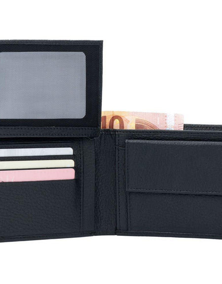K10304AB | Portafogli Uomo in Vera Pelle pieno fiore, grana dollaro. Colore Nero. Tasca p/monete. Dimensioni da chiuso: cm 12,5 x 9,3 x 1. Confezione: Gift Box rigido fondo/coperchio-0