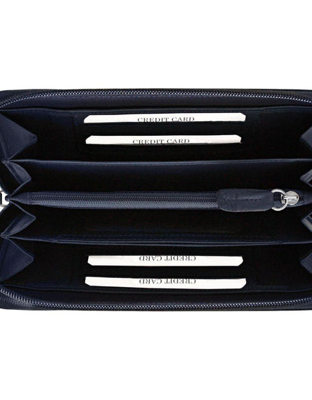 K10438DB | Portafogli Donna in Vera Pelle Liscia, pieno fiore. Colore Blu. Stampa a caldo allover. Dimensioni da chiuso: cm 18,5 x 10 x 2,5. Confezione: Gift Box rigido fondo/coperchio-1