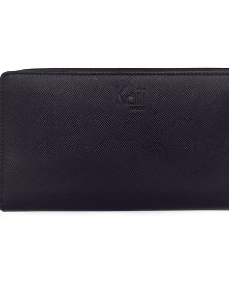 K10838AB | Portafogli Donna in Saffiano Vera Pelle. Colore Nero. 6 slot per carte di credito. Dimensioni da chiuso: cm 18,5 x 10 x 2,5. Confezione: Gift Box rigido fondo/coperchio-0