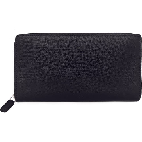 Load image into Gallery viewer, K10838AB | Portafogli Donna in Saffiano Vera Pelle. Colore Nero. 6 slot per carte di credito. Dimensioni da chiuso: cm 18,5 x 10 x 2,5. Confezione: Gift Box rigido fondo/coperchio-0
