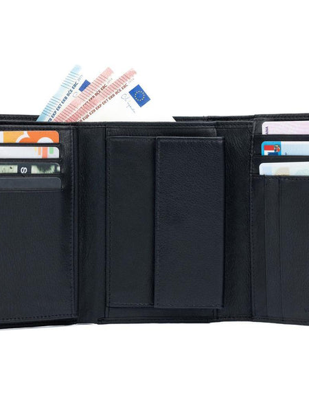 K11433AB | Portafogli Donna in Vera Pelle pieno fiore, con leggera grana. Colore Nero. Dimensioni da chiuso: cm 14 x 10,5 x 2,5. Confezione: Gift Box rigido fondo/coperchio-0