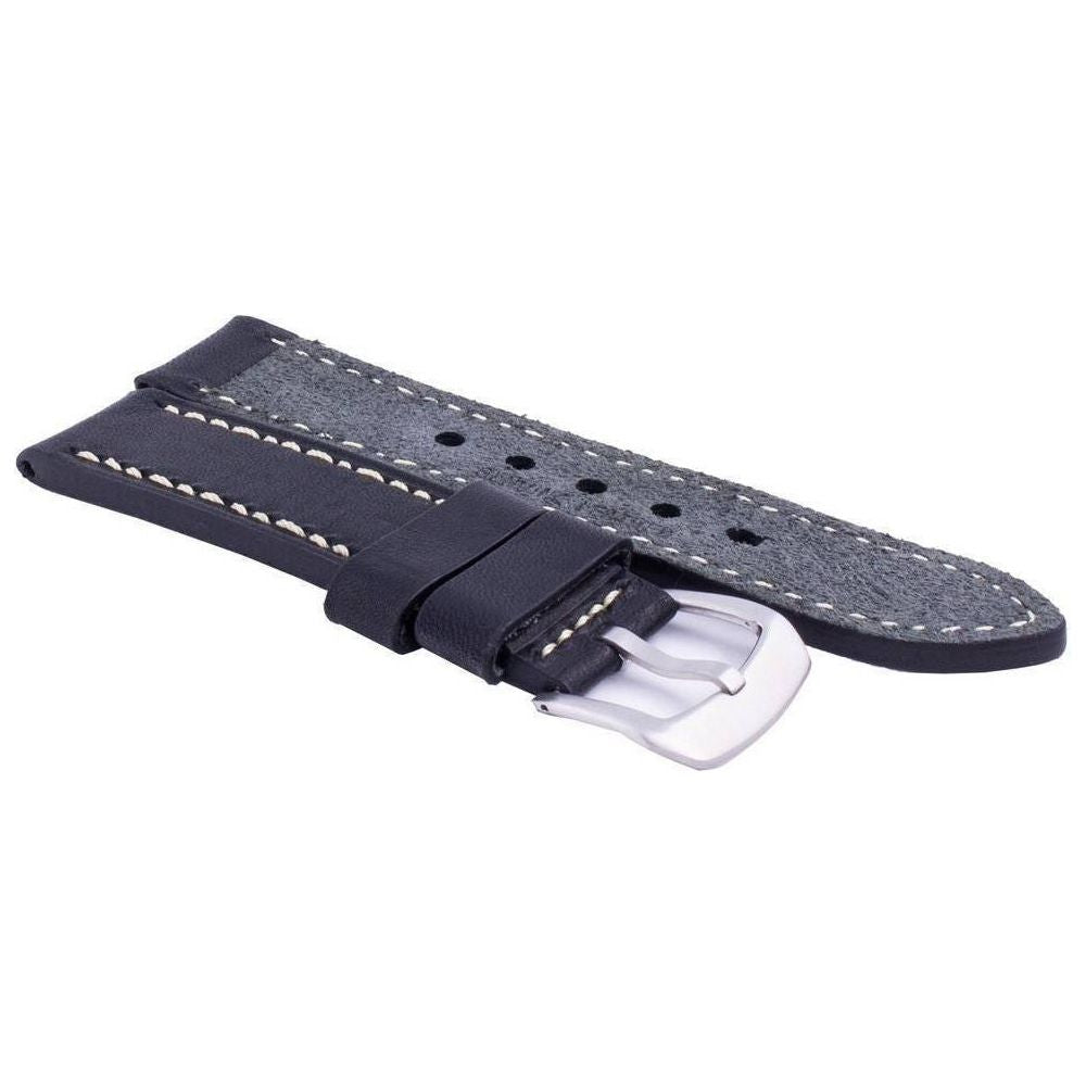 Ratio LS16 Men's Black Leather Watch Strap 22mm - Timeless Replacement for Classic Elegance