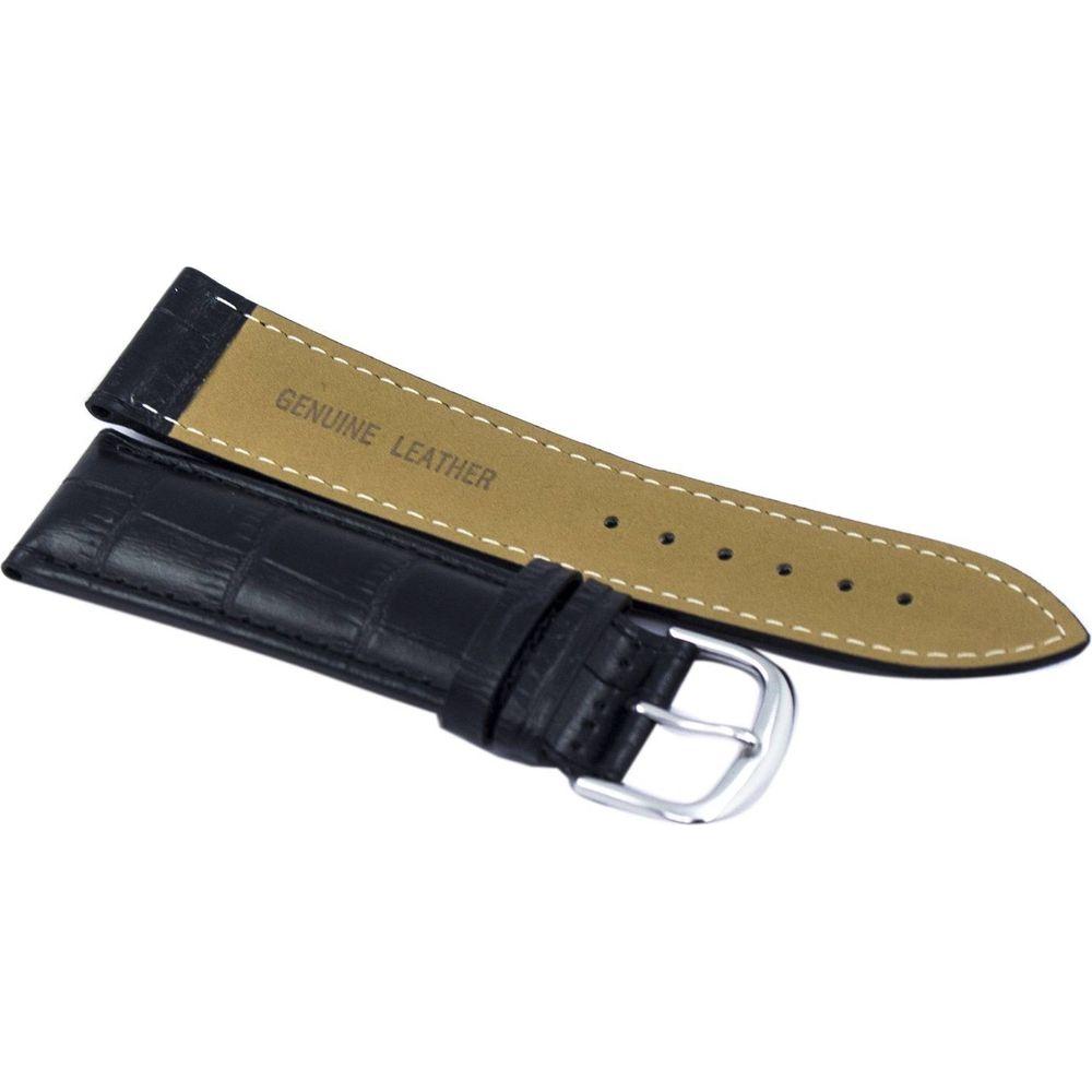 Black Ratio Brand Genuine Leather Watch Strap 22mm - Classic Elegance for Men and Women - Model BR-GLWS22 - Black