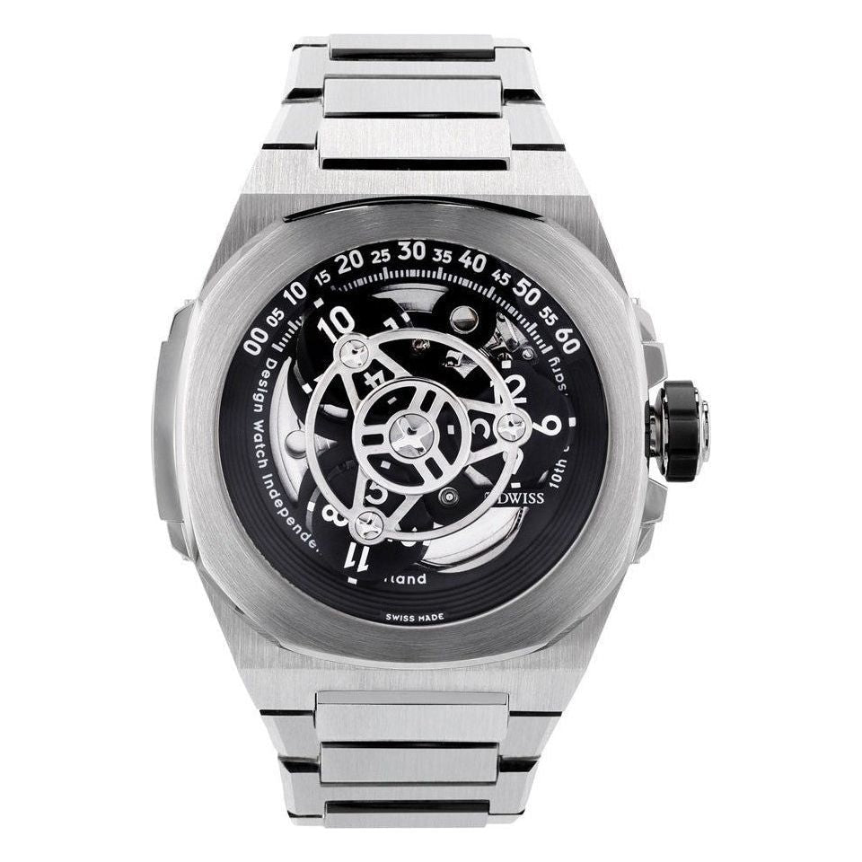 DWISS M3W-10AE Men's Swiss Made Black Skeleton Dial Stainless Steel Diver's Watch