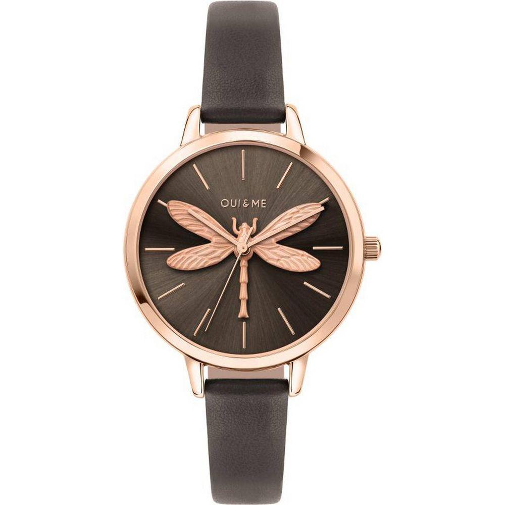 Oui & Me Amourette Women's Grey Sunray Dial Leather Strap Replacement in Rose Gold
