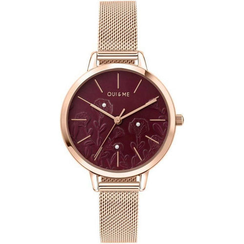 Load image into Gallery viewer, Oui &amp; Me Fleurette Burgundy Sunray Dial Rose Gold Tone Stainless Steel Quartz ME010128 Women&#39;s Watch
