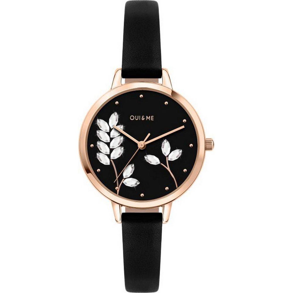 Elegant Replacement Leather Watch Strap for Women - Black Matt Dial