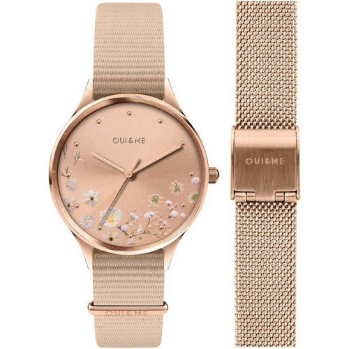 Load image into Gallery viewer, Oui &amp; Me Petite Bichette Women&#39;s Rose Gold Sunray Dial Nylon Strap for Watch Replacement - Pink Nylon Band for Women
