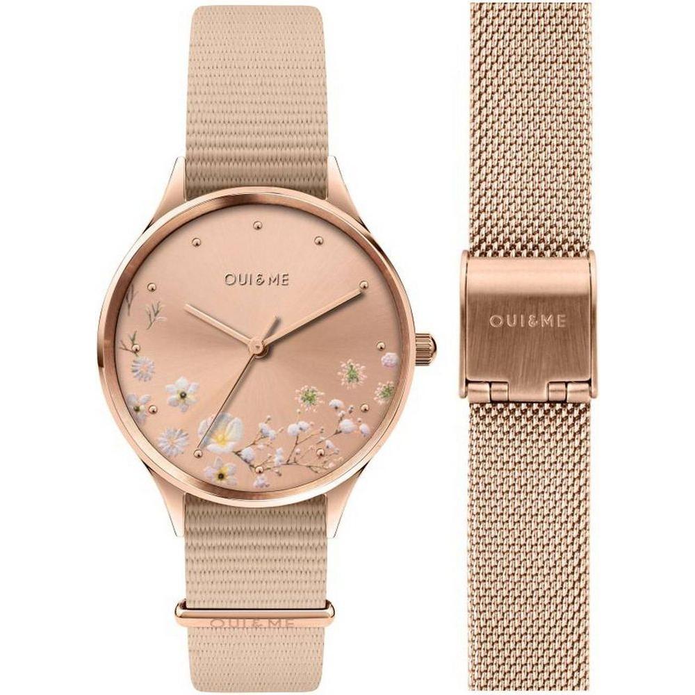 Oui & Me Petite Bichette Women's Rose Gold Sunray Dial Nylon Strap for Watch Replacement - Pink Nylon Band for Women