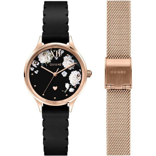 Load image into Gallery viewer, Oui &amp; Me Bichette Women&#39;s Black Matt Dial Leather Strap Quartz Watch ME010241 - Rose Gold Tone Stainless Steel Case - 28mm Case Diameter - 50m Water Resistance

