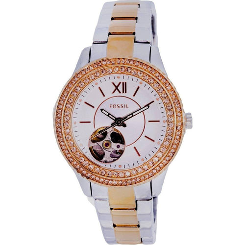 Load image into Gallery viewer, Fossil Stella ME3214 Women&#39;s Two Tone Silver Dial Automatic Watch with Crystal Accents
