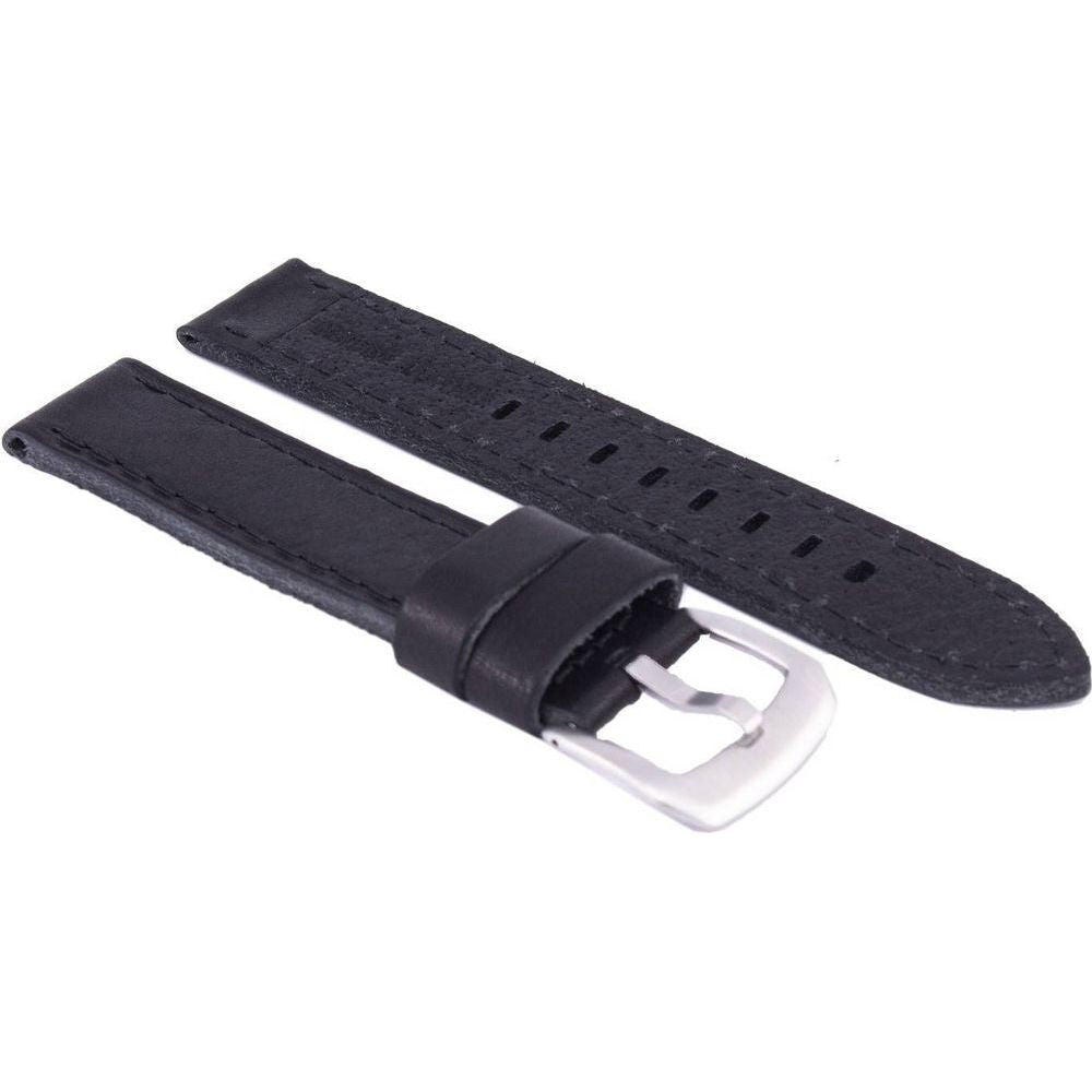 Black Ratio Brand Genuine Leather Watch Strap 20mm - Classic Style, Model BR-LS20-BLK, Unisex, Black