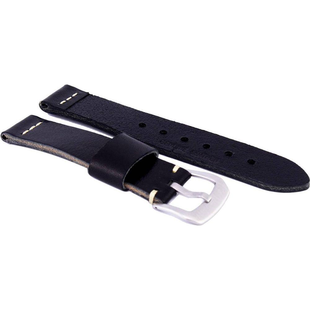 Black Ratio Brand Genuine Leather Watch Strap 20mm - Sleek and Timeless Watch Strap Replacement for Men and Women