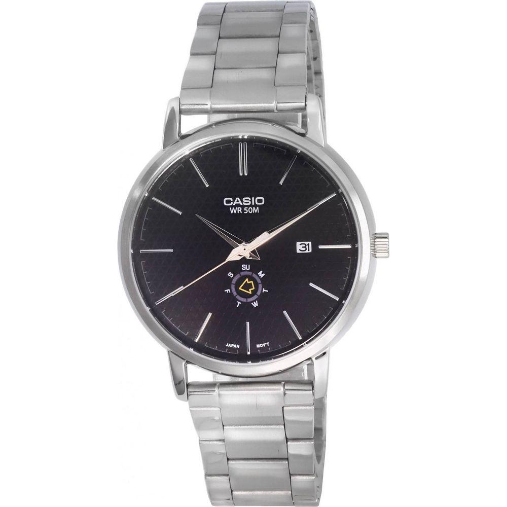 Formal Men's Stainless Steel Watch with Day and Date Display - Model SS-5001, Black Dial